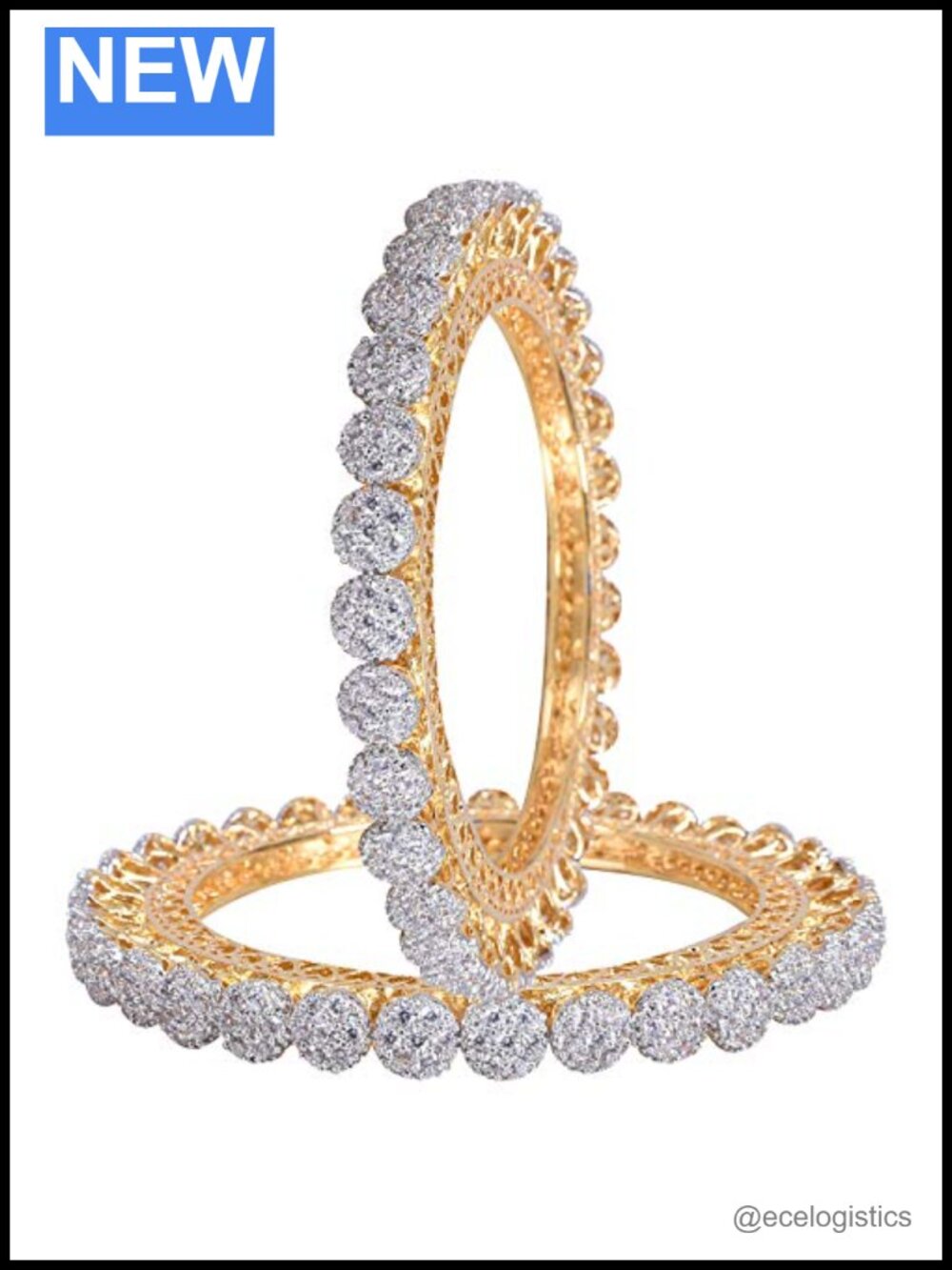 CZ Zirconia Gold Tone Heavy Bold Kada Bracelet Indian Bollywood Jewelry
